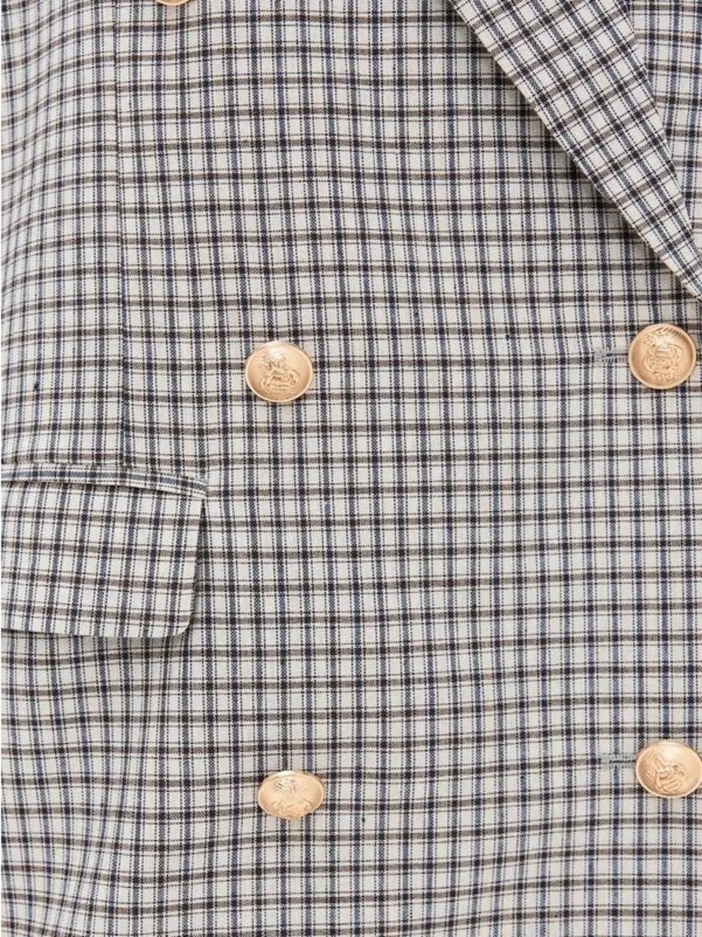Plaid Double-Breasted Blazer Jacket - Gray/Brown/Blue - Picture 4 of 5